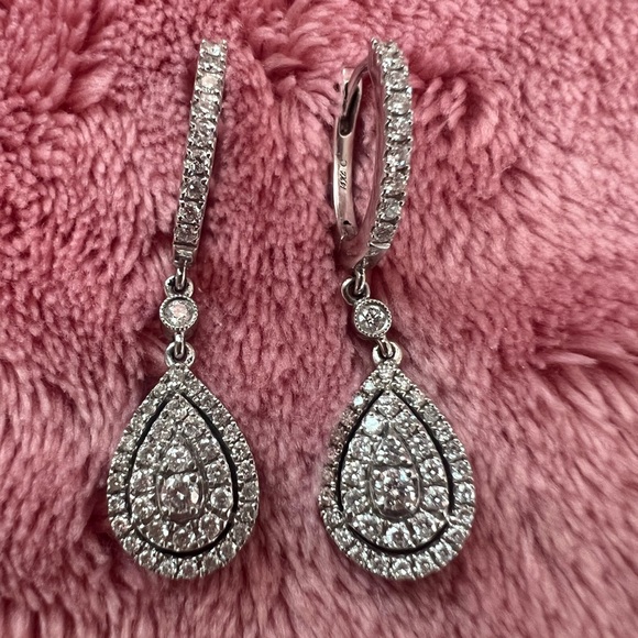 Neil Lane Dangle Earrings 3/4 ct tw Diamonds 14K White Gold. - Picture 2 of 3